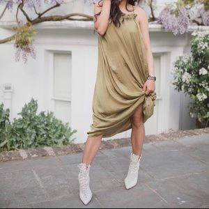 ZARA CHARTREUSE SANTEEN/SILK-LIKE MIDI DRESS